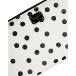 Dolce & Gabbana White Black Dotted Leather Zip Around Continental Wallet with metal logo plate