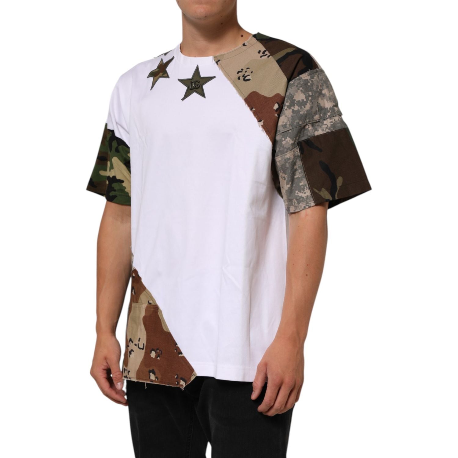 Dolce & Gabbana White Camouflage Patckwork Men Cotton T-shirt