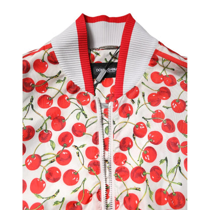Dolce & Gabbana White Cherry Print Full Zip Bomber Jacket