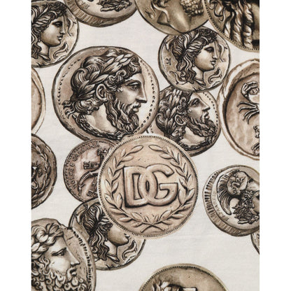 Dolce & Gabbana White Coin Print Cotton Crew Neck Men T-shirt