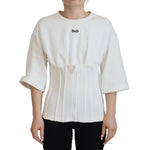Dolce & Gabbana White Corset Stretch Cotton Top T-shirt with zipper closure and logo, short sleeve, crewneck, made in Italy