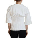 Back view of Dolce & Gabbana White Corset Stretch Cotton Top T-shirt with short sleeves and crewneck design.