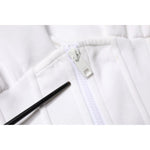 Close-up of zipper on Dolce & Gabbana White Corset Stretch Cotton Top T-shirt, highlighting front closure detail.