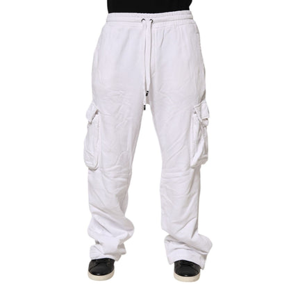 Dolce & Gabbana White Cotton Cargo Trousers Logo Patch Pants