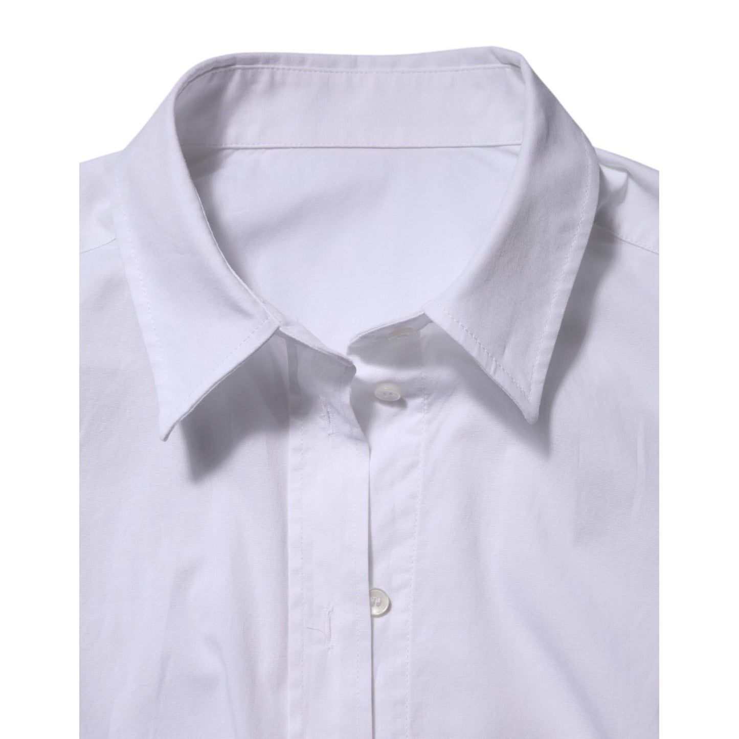 Dolce & Gabbana White Cotton Collared Buttoned Dress Shirt Top with a crisp design, perfect for formal and professional wear.