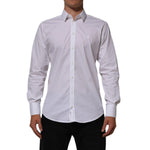 Dolce & Gabbana White Cotton MARTINI Formal Men Dress Shirt on model, showcasing classic collared design and premium cotton fabric.