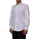 Dolce & Gabbana White Cotton MARTINI Formal Men Dress Shirt with long sleeves and classic collar, worn by model.