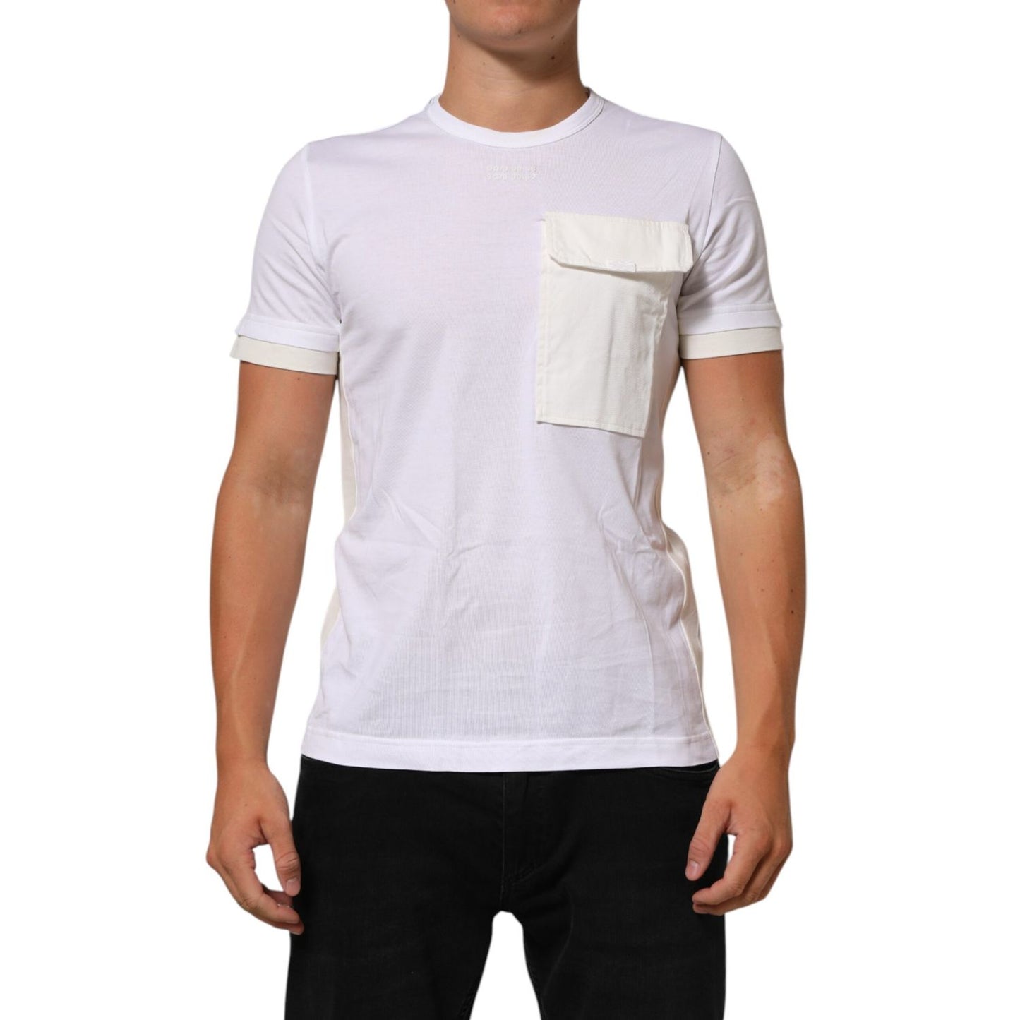 Dolce & Gabbana White Cotton Pocket Crew Neck Men Tee T-shirt
