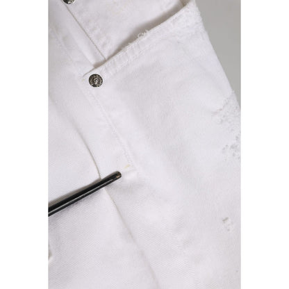 Dolce & Gabbana White Cotton Tattered BOYFRIEND Denim Jeans