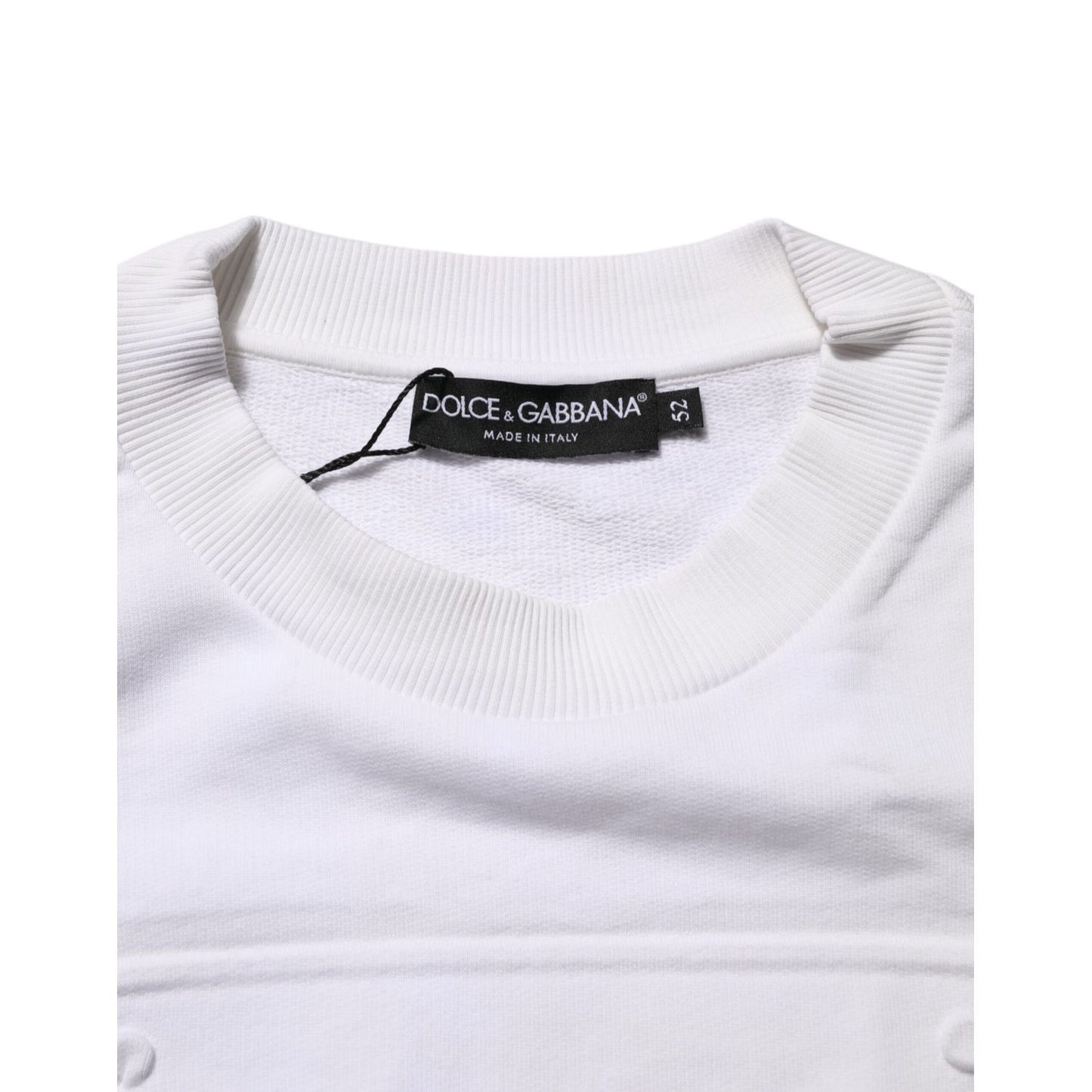 Dolce & Gabbana White Embossed Logo Men Sweatshirt Sweater with ribbed crew neck and tag detail.