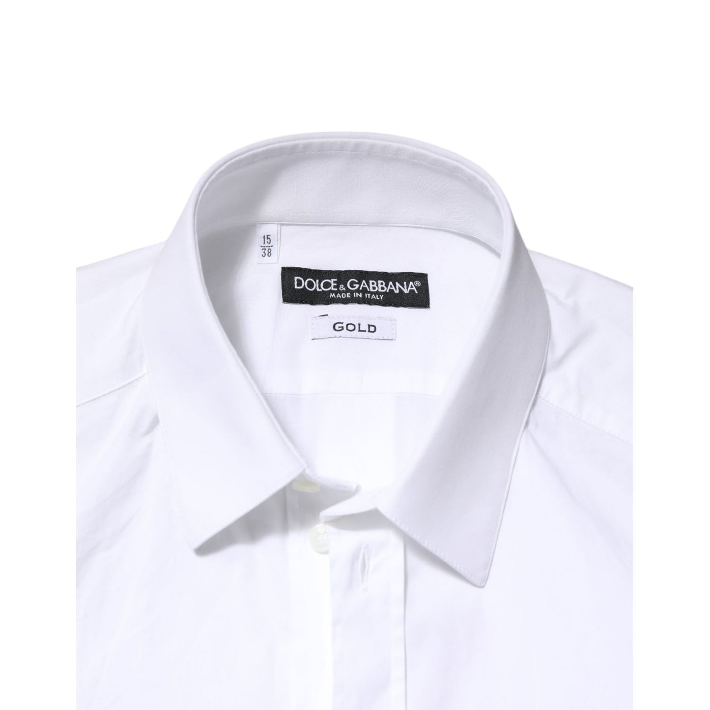Dolce & Gabbana White GOLD Cotton Long Sleeves Dress Men Shirt with button closure and slim fit design.