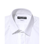 Dolce & Gabbana White GOLD Cotton Long Sleeves Dress Men Shirt with button closure and slim fit design.