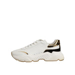 Dolce & Gabbana White Gold Daymaster Low Top Sneakers Shoes with gold accents and chunky silhouette.