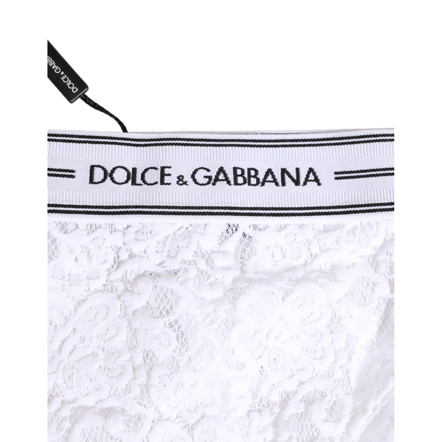 Dolce & Gabbana White Lace Slip Brief Logo Waistband Underwear
