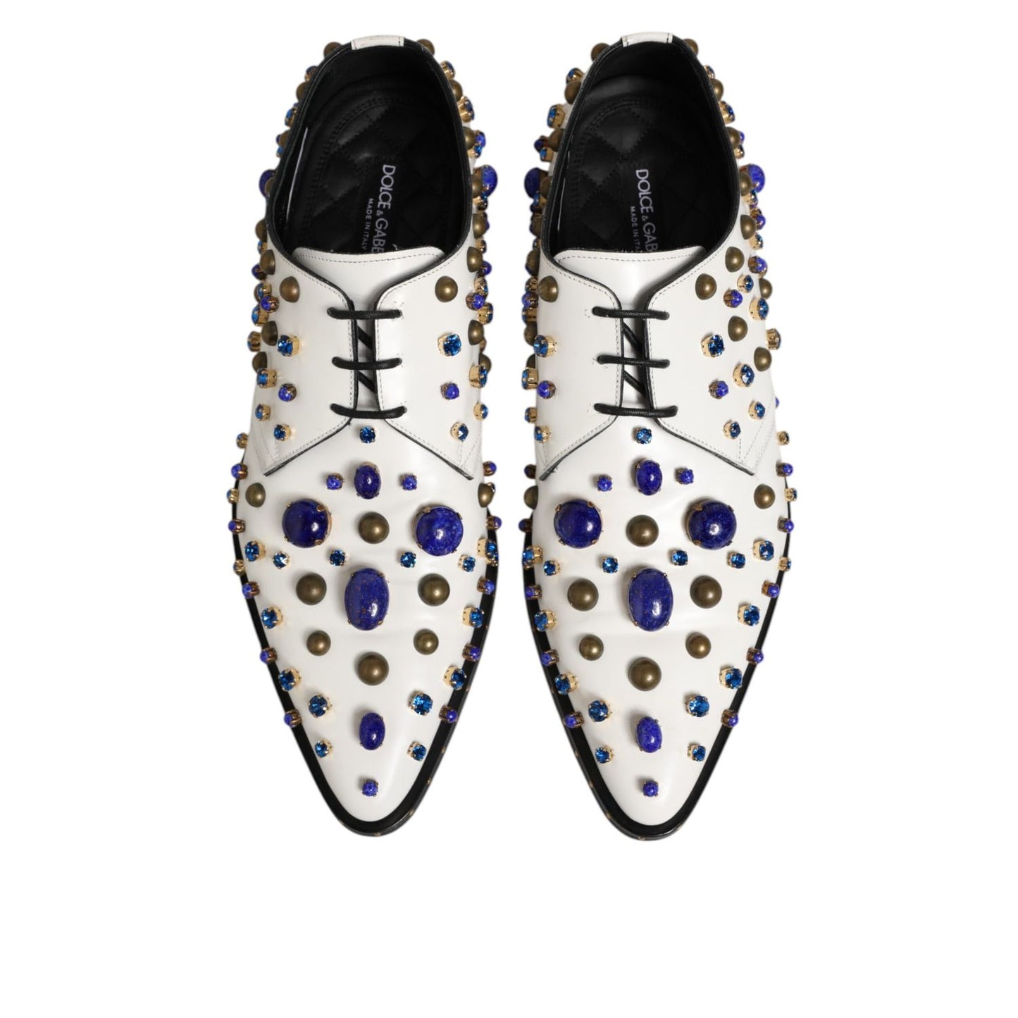 Dolce & Gabbana White Leather Crystals Embellished Dress Shoes