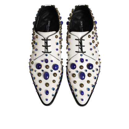 Dolce & Gabbana White Leather Crystals Embellished Dress Shoes