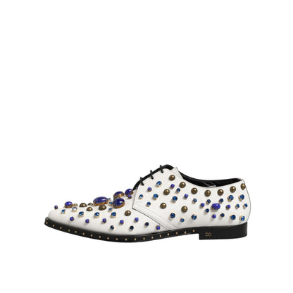 Dolce & Gabbana White Leather Crystals Embellished Dress Shoes