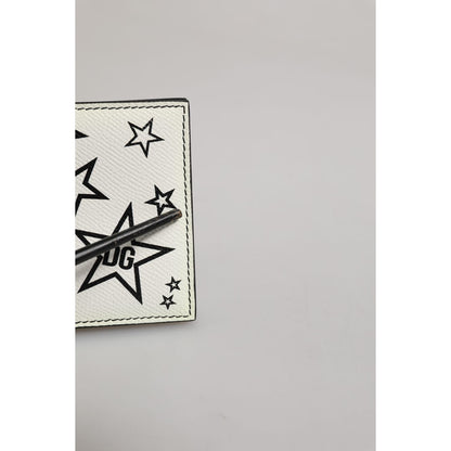 Dolce & Gabbana White Leather DG Star Logo Bifold Card Holder Wallet