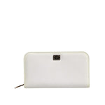 Dolce & Gabbana White Leather Logo Plaque Zip Around Continental Wallet with metal hardware and zip closure.