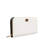Dolce & Gabbana White Leather Logo Plaque Zip Around Continental Wallet with zipper fastening and logo engraved metal hardware.
