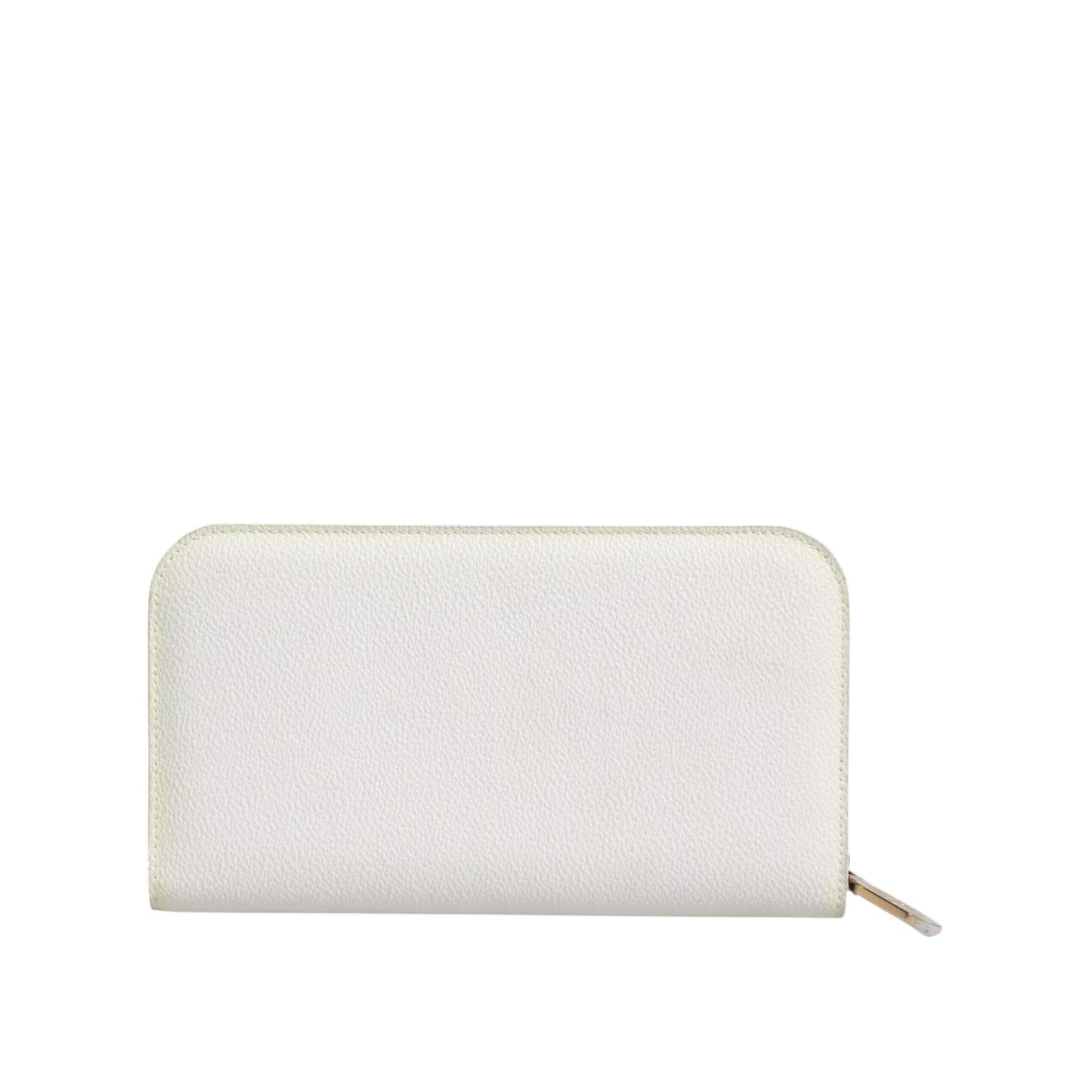 Dolce & Gabbana White Leather Logo Plaque Zip Around Continental Wallet with zipper and logo engraved hardware.