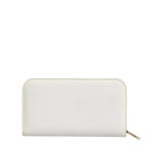 Dolce & Gabbana White Leather Logo Plaque Zip Around Continental Wallet with zipper and logo engraved hardware.
