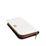 Dolce & Gabbana White Leather Logo Plaque Zip Around Continental Wallet with zipper and logo plaque