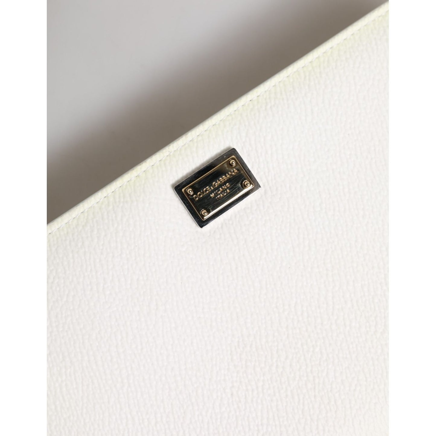 Dolce & Gabbana White Leather Logo Plaque Zip Around Continental Wallet detail view