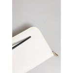 Dolce & Gabbana White Leather Logo Plaque Zip Around Continental Wallet with zipper detail.