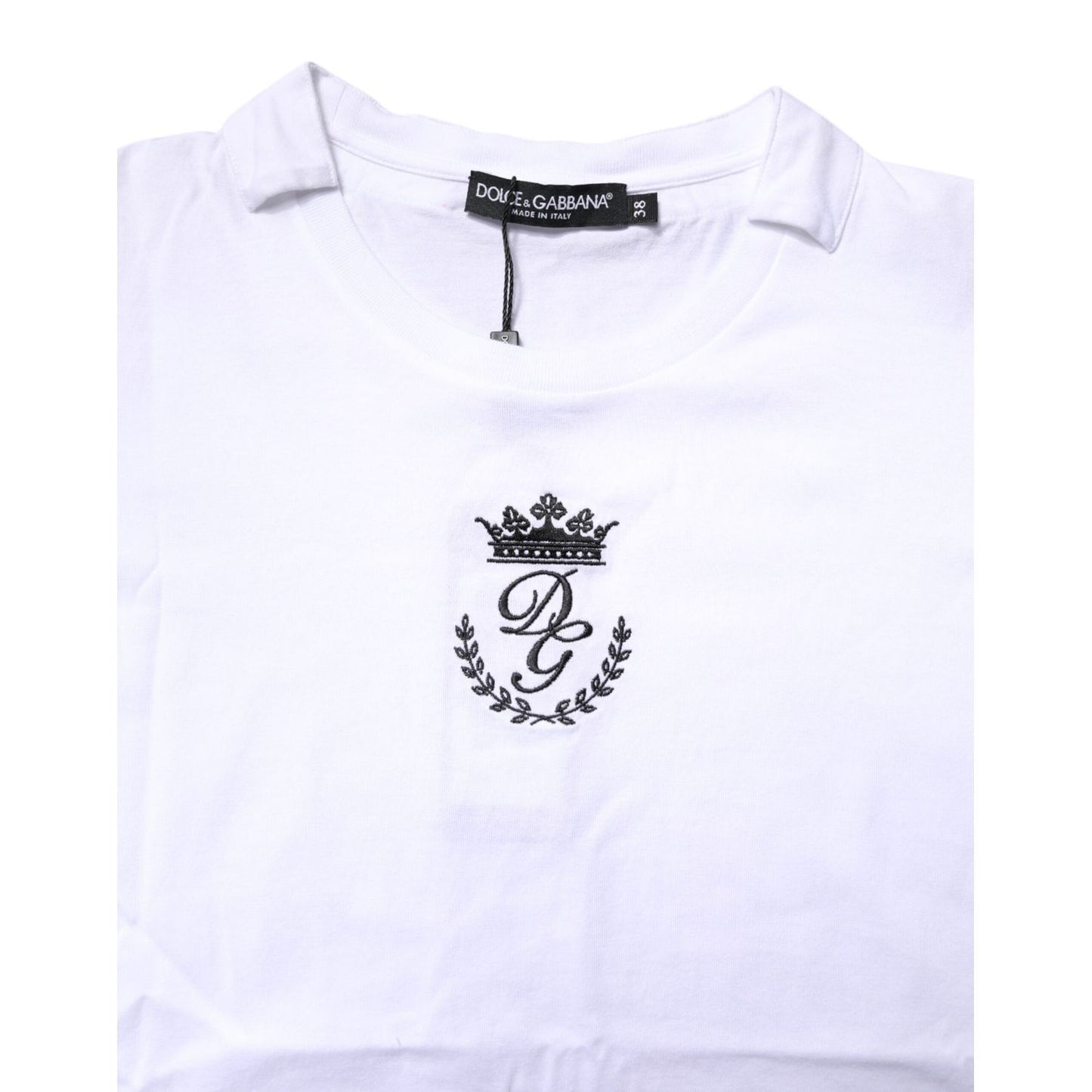 Dolce & Gabbana White Logo Crown Cotton Crew Neck T-shirt