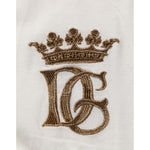 Dolce & Gabbana White Logo Embroidery Cotton Polo T-shirt logo detail with crown and DG initials in gold embroidery on white fabric