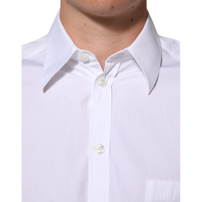 Dolce & Gabbana White Logo Plaque Collared Formal Dress Shirt