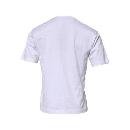 Back view of Dolce & Gabbana White Logo Tape Cotton Crew Neck T-shirt showcasing regular fit and high-quality cotton material.