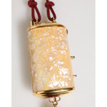 Dolce & Gabbana White Pearl Resin Gold Metal Red Tassel Pendant Bag with pearly white cylinder and gold base.