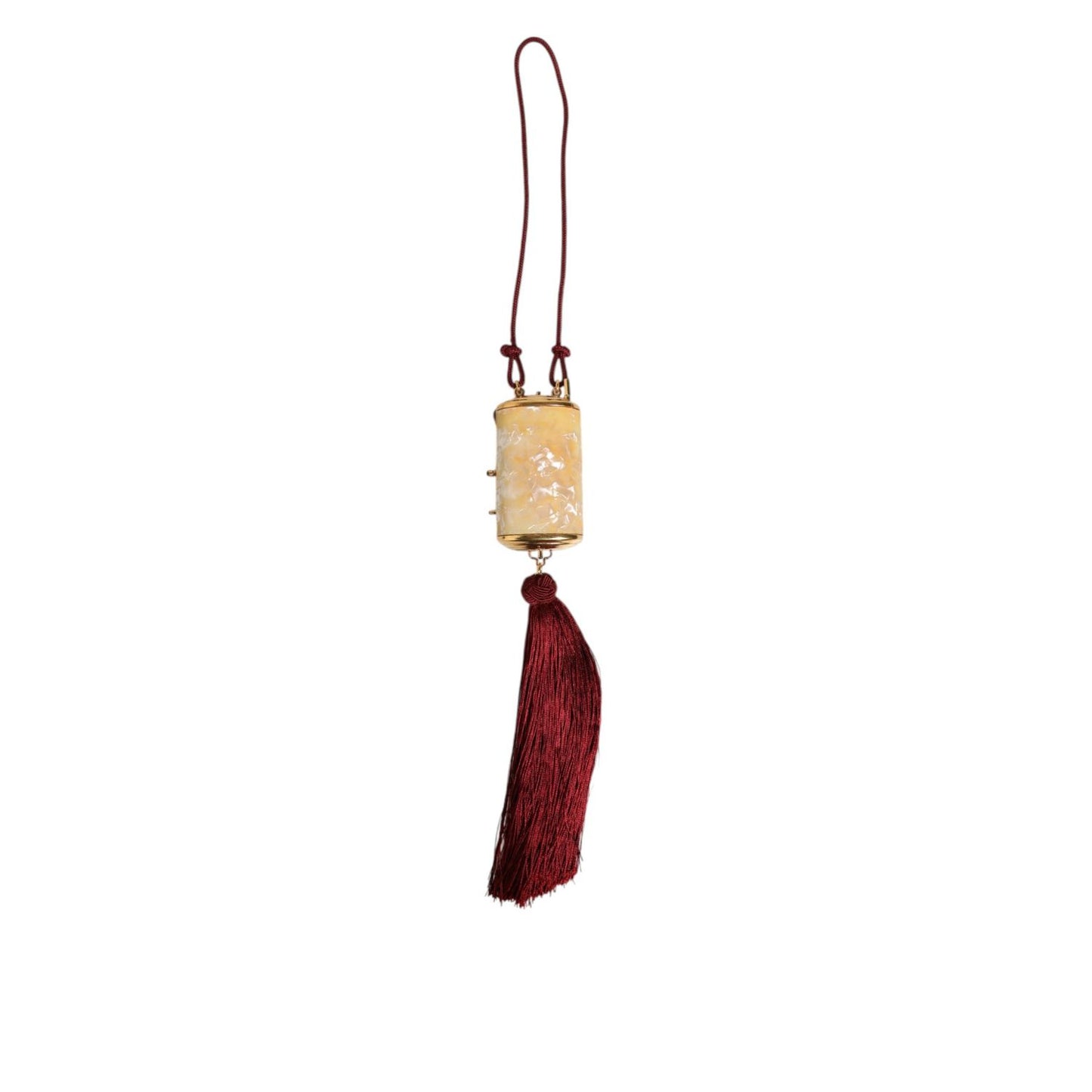 Dolce & Gabbana White Pearl Resin Gold Metal Red Tassel Pendant Bag with luxurious decoration and craftsmanship