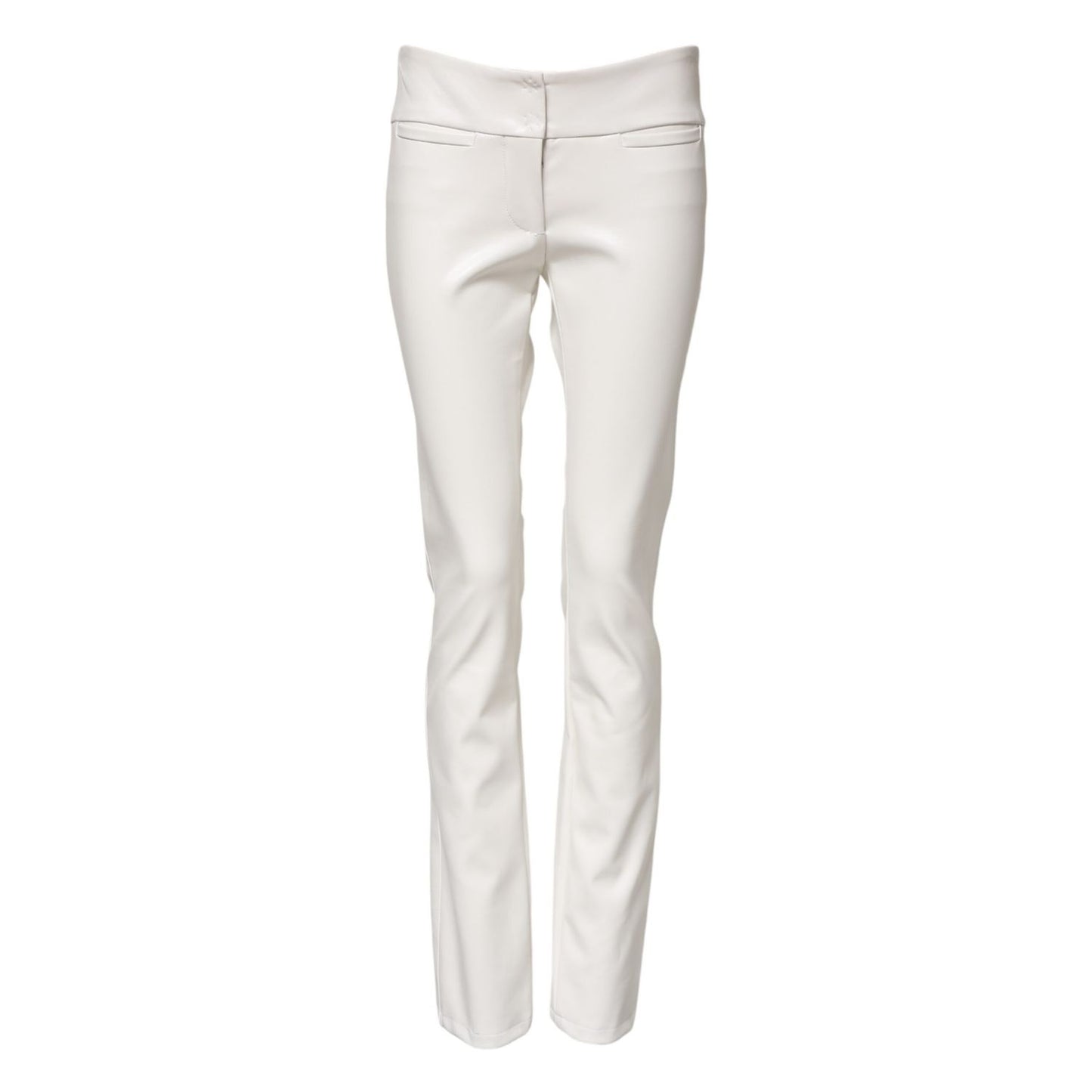 Dolce & Gabbana White Polyurethane High Waist Tapered Pants