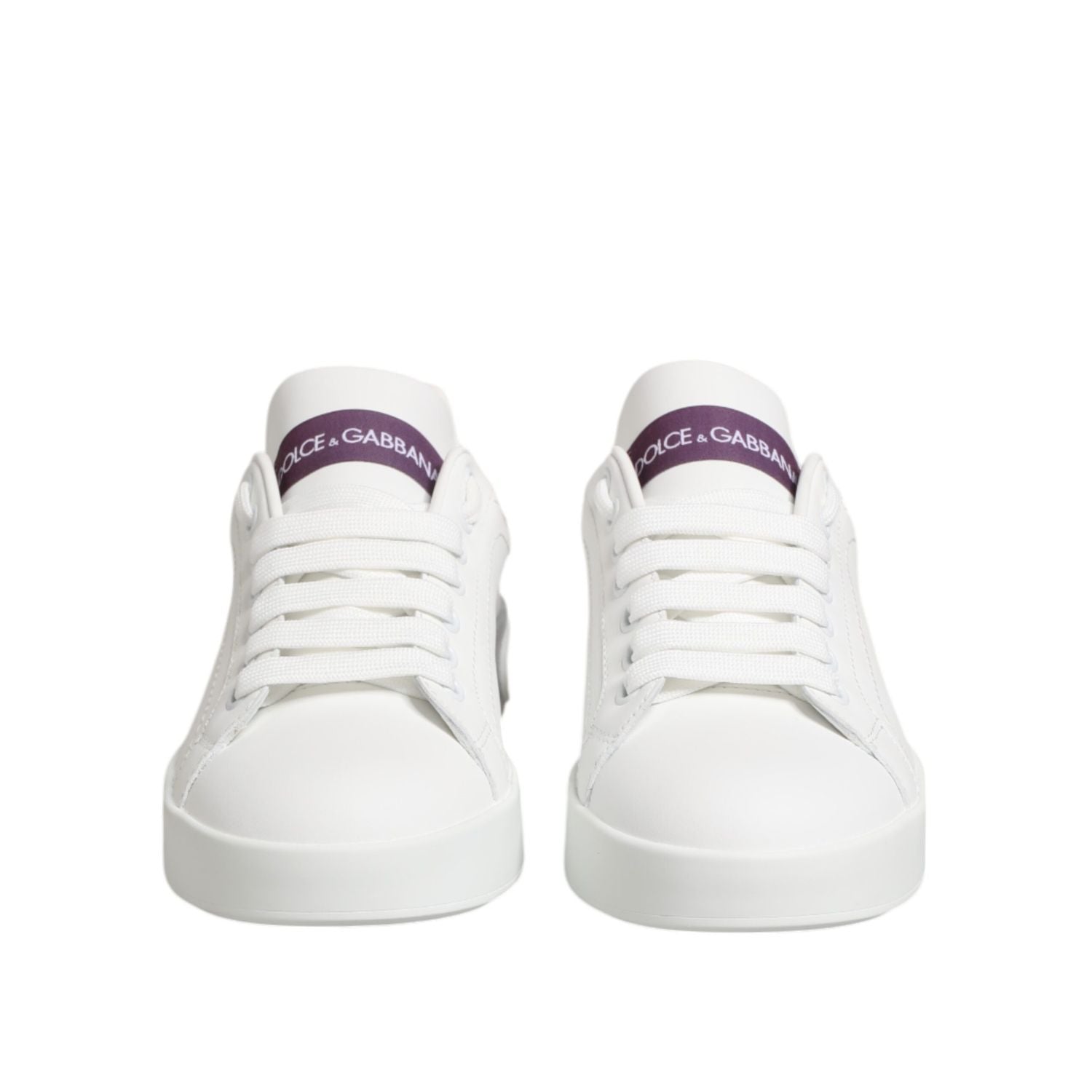 Dolce & Gabbana White Purple Leather Low Top Sneakers Shoes