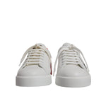 Dolce & Gabbana White Red Portofino Low Top Men Sneakers Shoes, front view of white leather sneakers with red accents.
