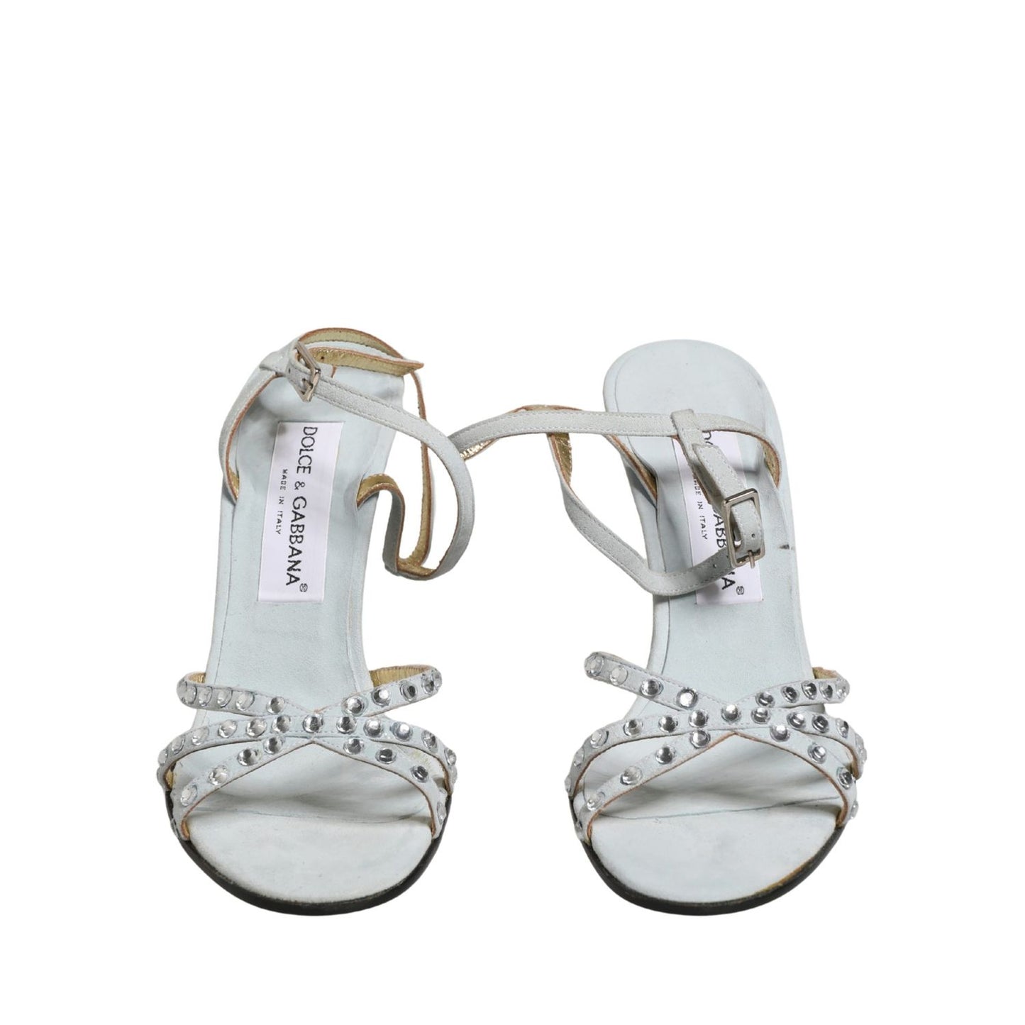 Dolce & Gabbana White Rhinestone High Heeled Sandals Shoes