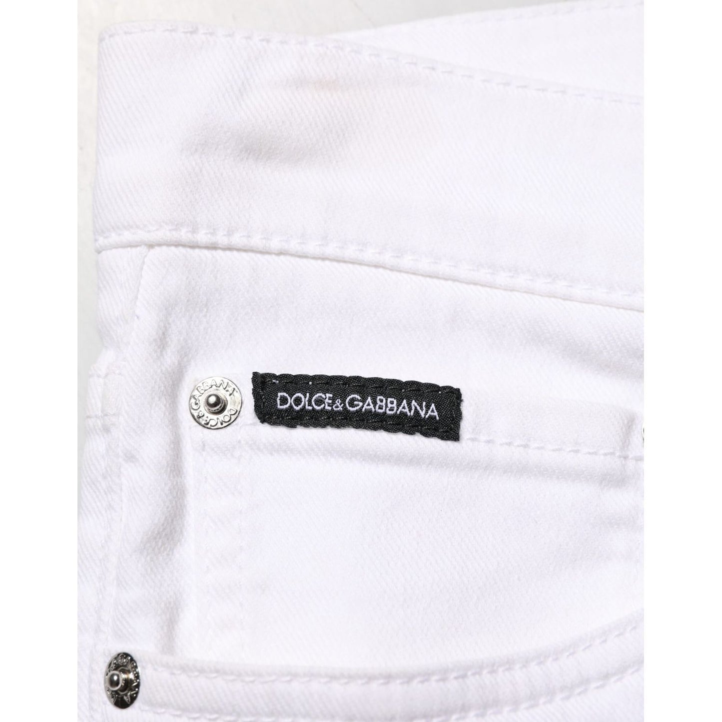 Dolce & Gabbana White Ripped Cotton Skinny Men Denim Jeans with logo detail