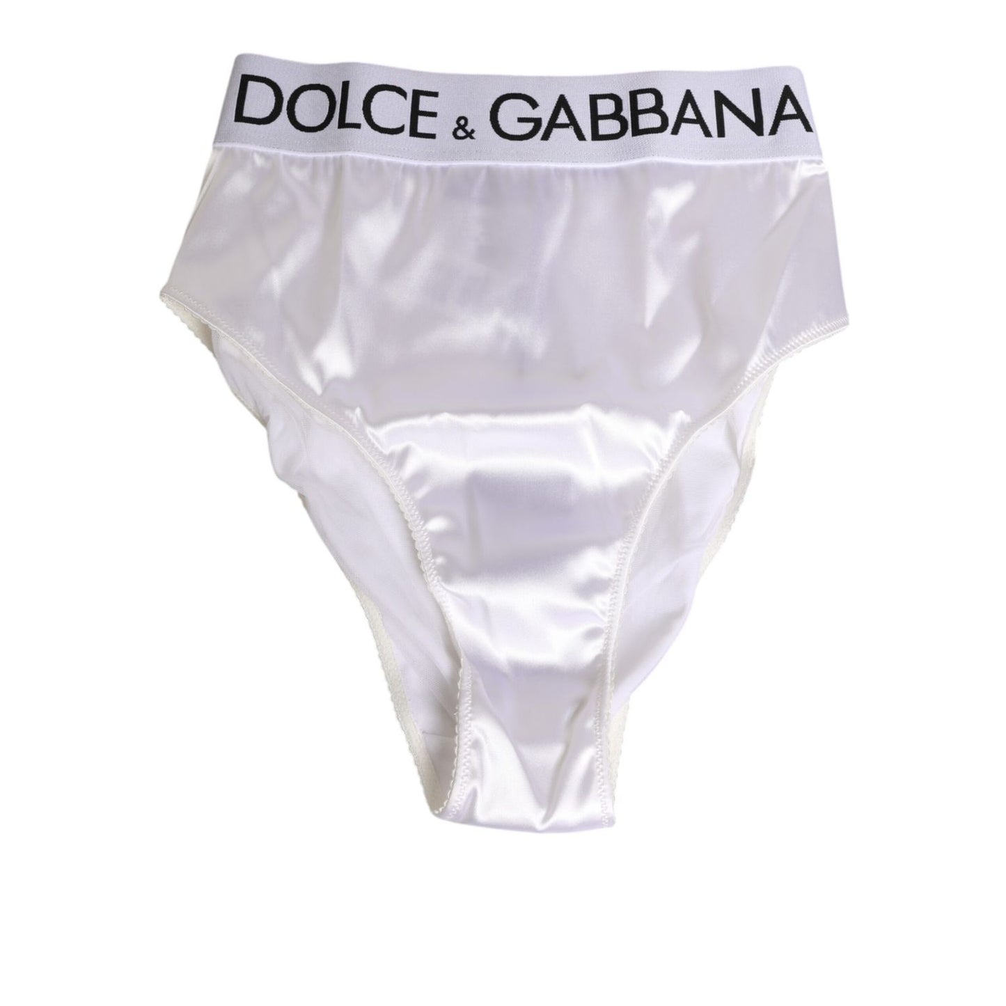 Dolce & Gabbana White Satin High-Waist Brief Logo Women Underwear