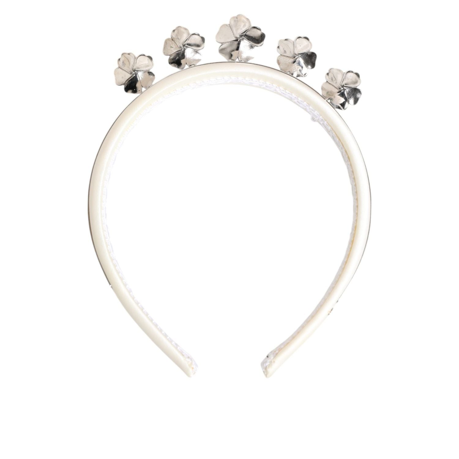 Dolce & Gabbana White Satin Palladium Silver Floral Crown Tiara Headband