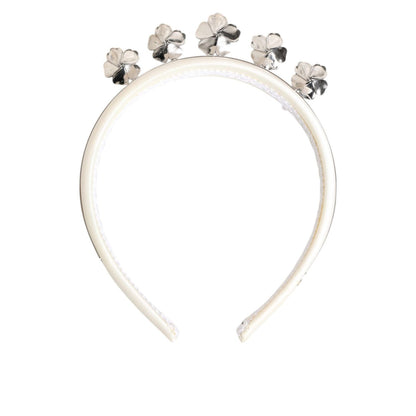 Dolce & Gabbana White Satin Palladium Silver Floral Crown Tiara Headband