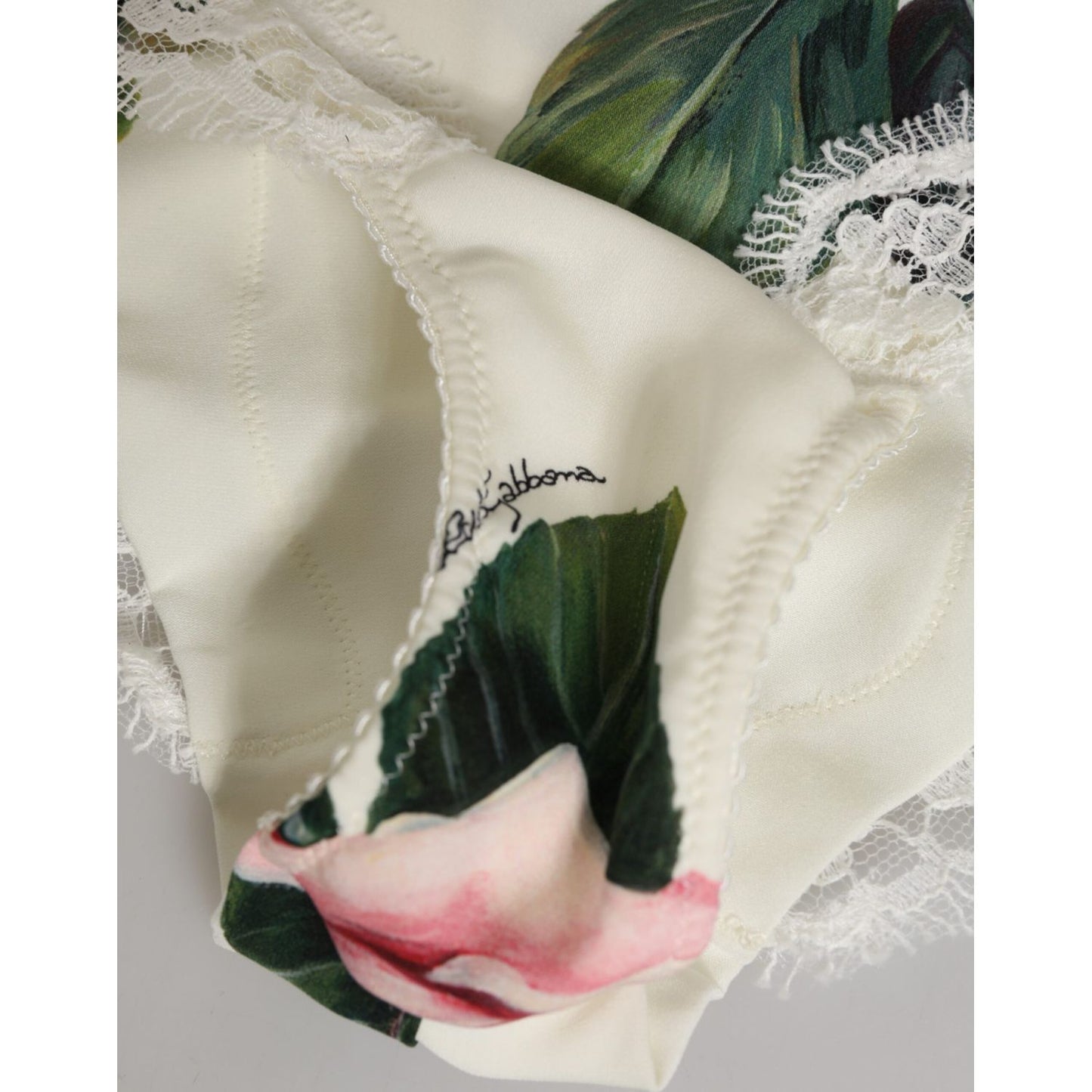 Dolce & Gabbana White Silk Satin Floral Lace Trim Slip Underwear