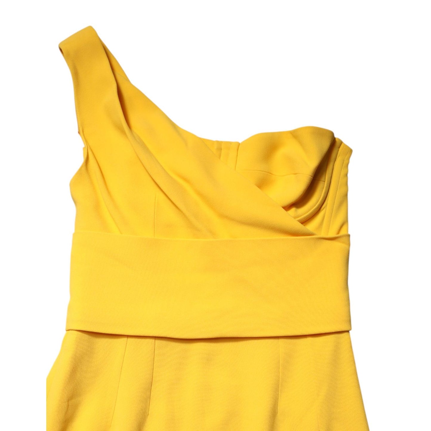Dolce & Gabbana Yellow One Shoulder Side Slit Sheath Dress showcasing a bold one-shoulder neckline, perfect for evening events.