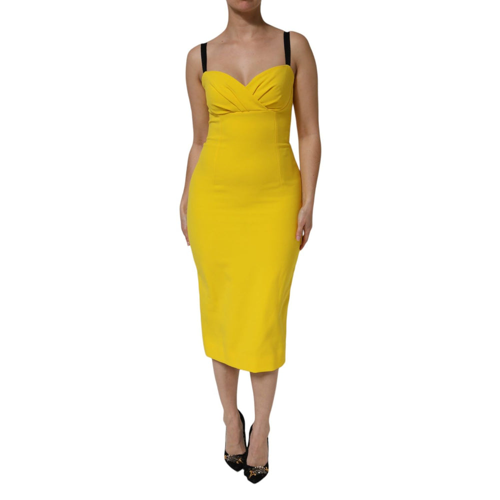 Dolce & Gabbana Yellow Polyester Sleeveless Sheath Midi Dress, perfect for elegant occasions and versatile styling.