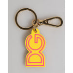 Dolce & Gabbana Yellow Rubber Gold Tone Metal DG Logo Keyring Keychain with brass and logo engraved hardware.