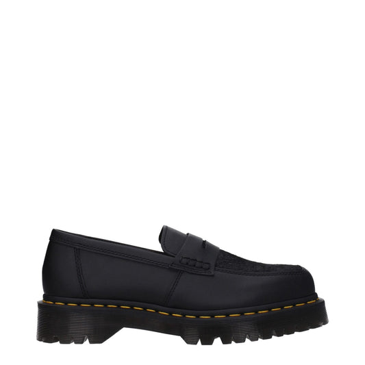 Dr. Martens Black Leather Slip-On Loafers with rubber soles and square toe, featuring 3.5 cm mid heels, casual style.