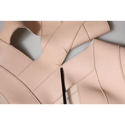 Dsquared² Beige Leather Short Sleeves Sheath Mini Dress