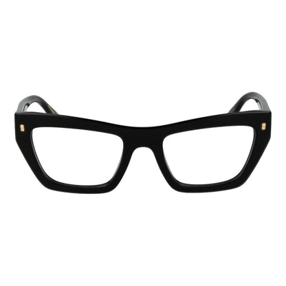 Dsquared² Black Acetate Glasses (Frames) for women, full-rim cat-eye style with demo lenses, size 52-20-145, in black.